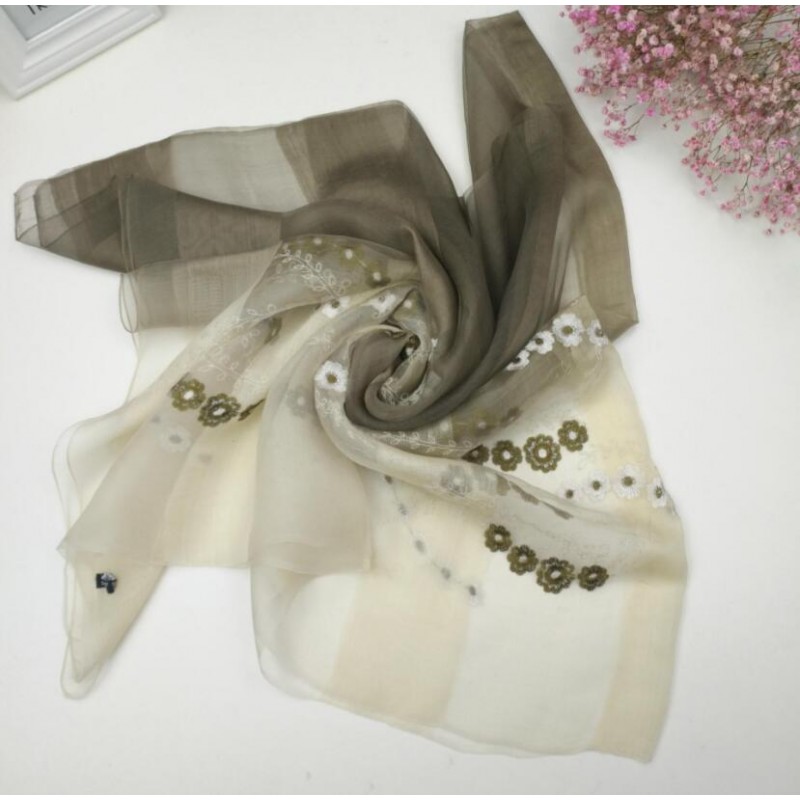 Wool Silk Scaves Green Plaid Women Summer Scarf